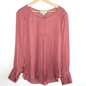 H by Halston Rose-Pink Long Sleeve Pleated Blouse